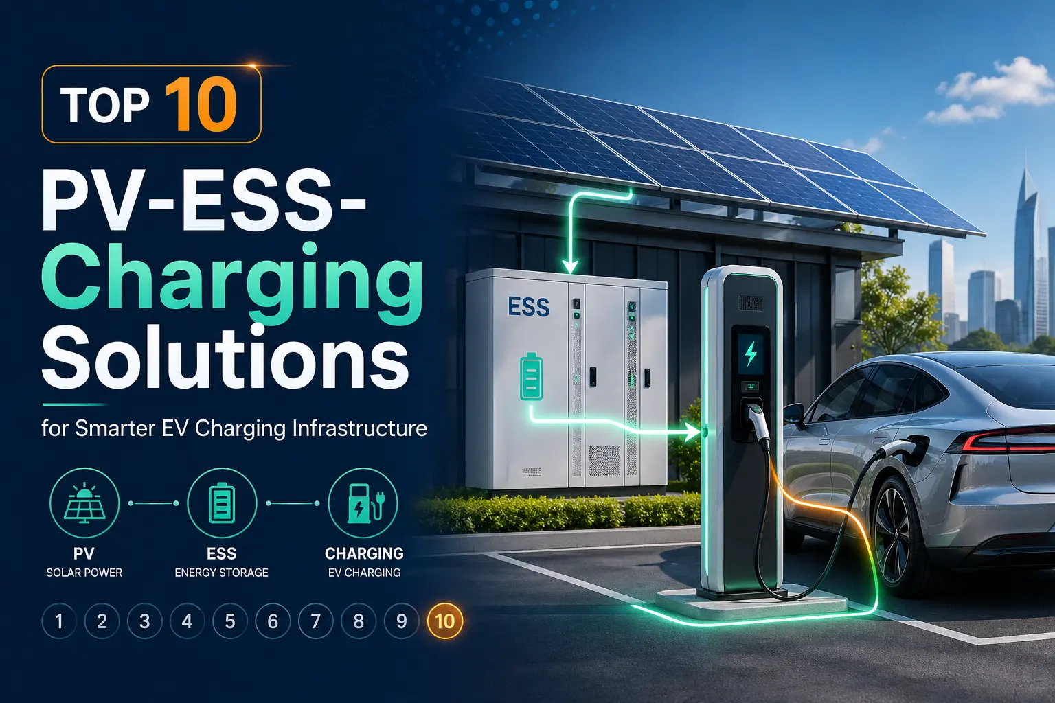 10 อันดับโซลูชัน PV-ESS-Charging สำหรับโครงสร้างพื้นฐานการชาร์จรถยนต์ไฟฟ้าอัจฉริยะ