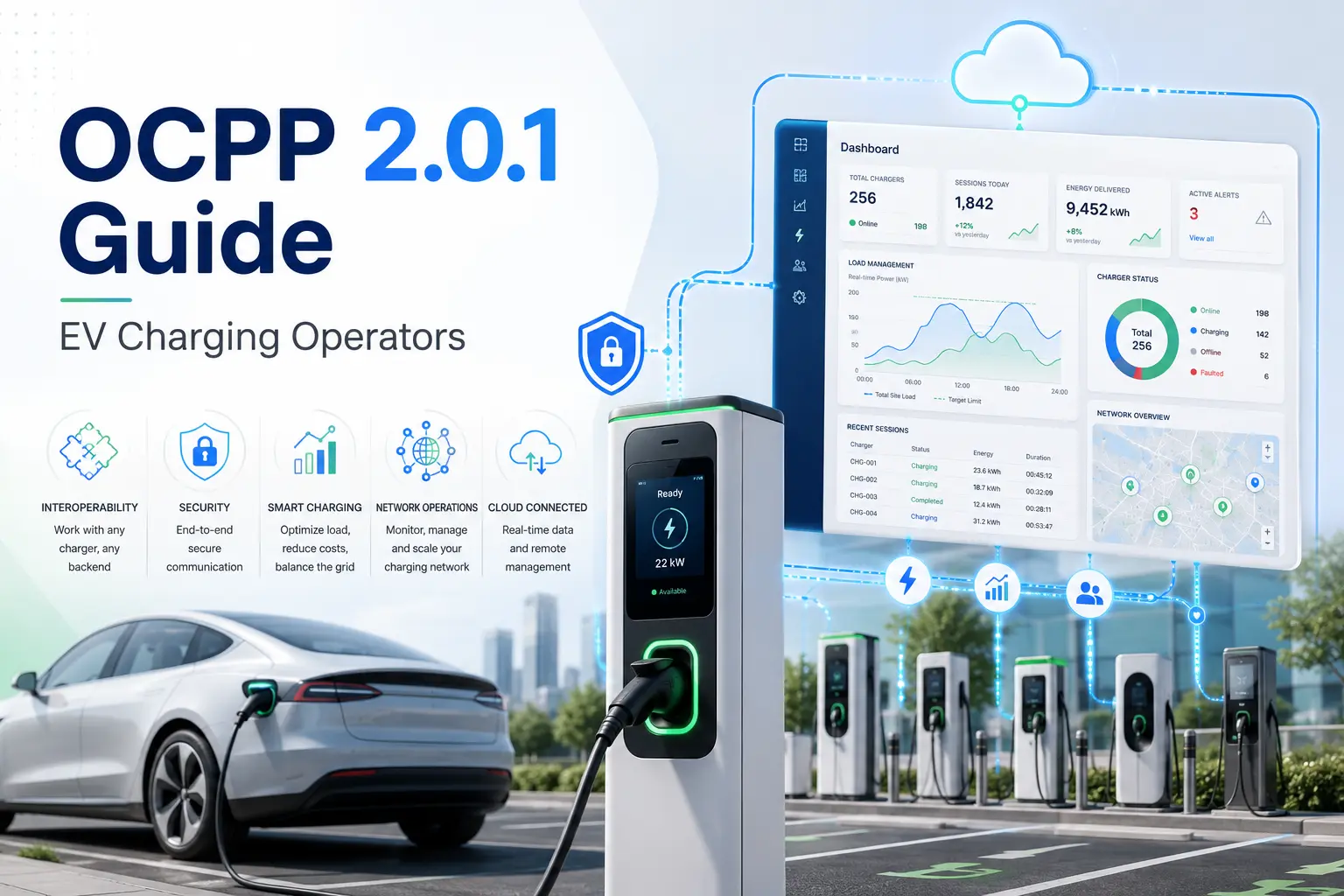 OCPP 2.0.1 เครือข่ายสถานีชาร์จรถยนต์ไฟฟ้าเชื่อมต่อกับแดชบอร์ด CPMS