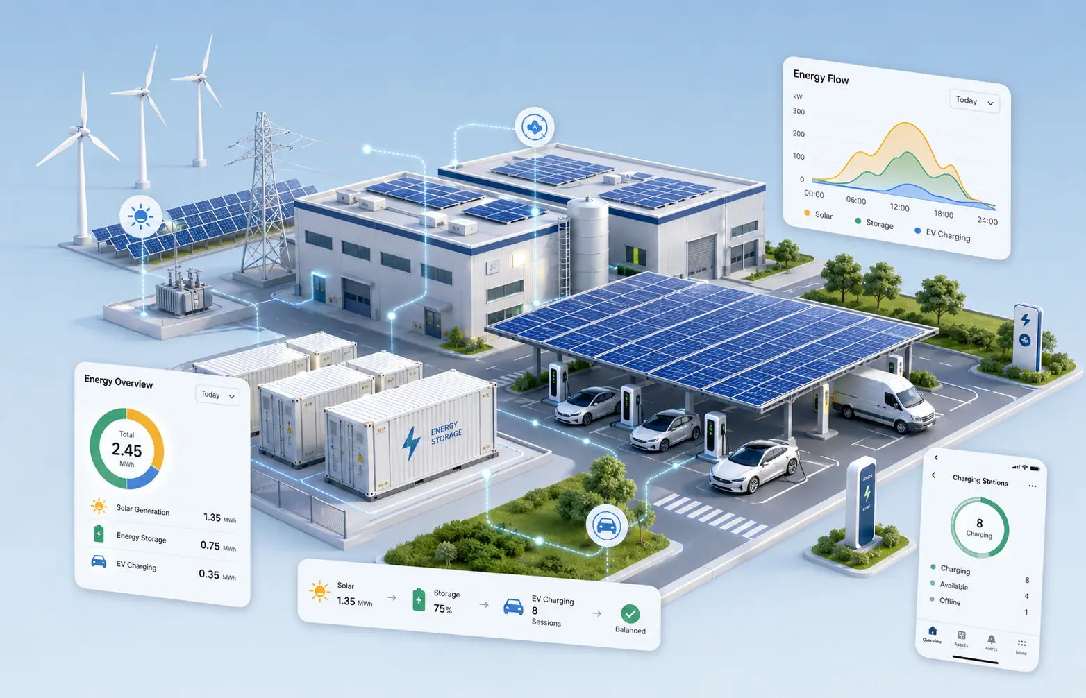 Zero-carbon industrial park with solar energy storage and EV charging