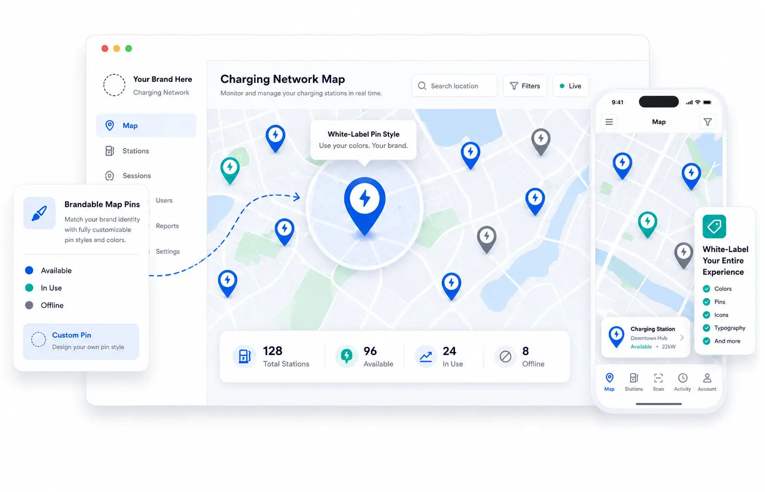White-label EV charging app and operator dashboard