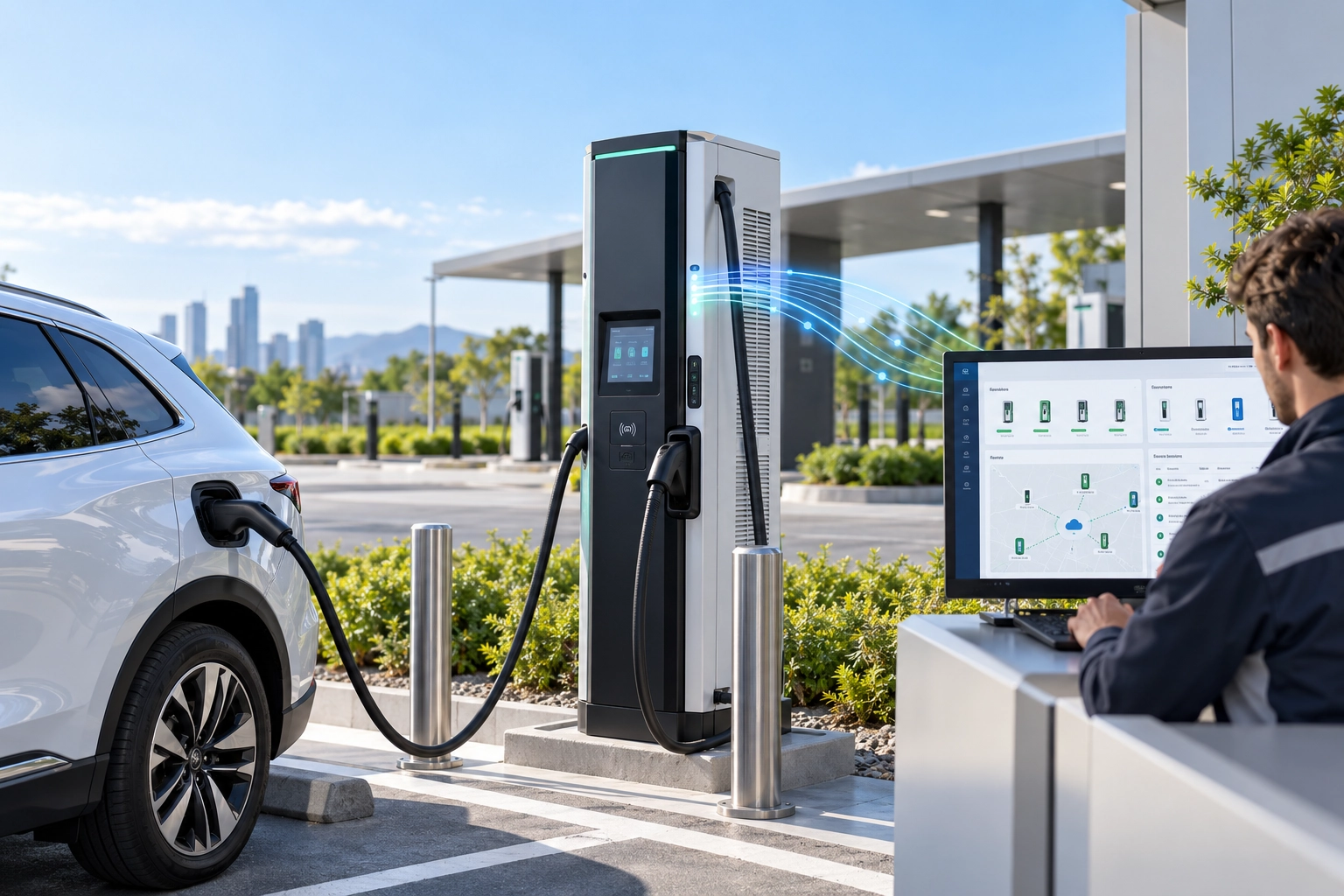 EV charger connected to an OCPP charging management platform